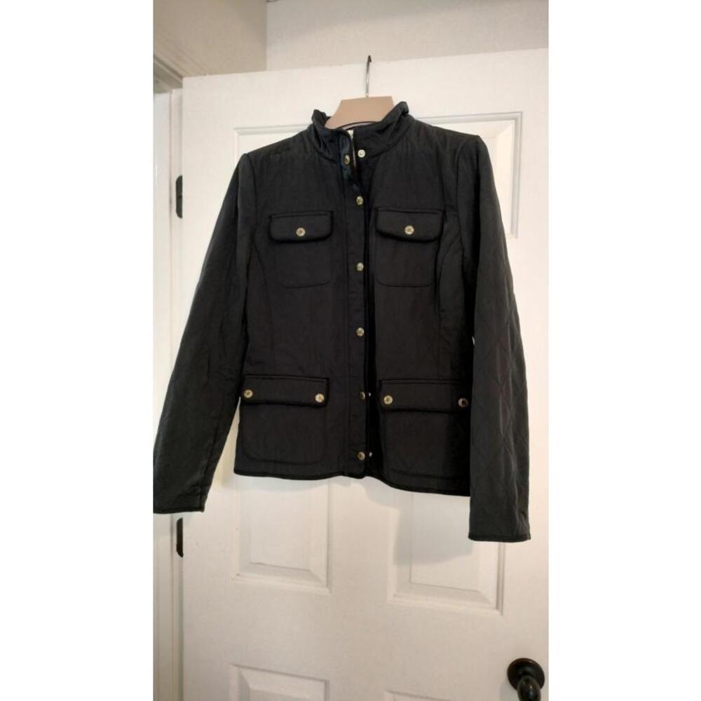 Talbots Quilted Jacket Woman M Black Full Zip Lightweight Pockets Travel